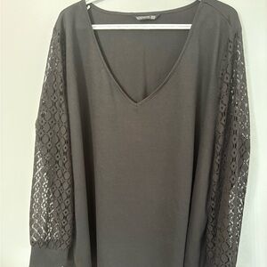 BloomChic Elegant Black Lace Sleeve Top